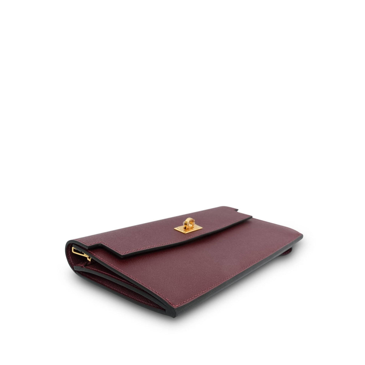 Kelly Pocket Long Wallet Rouge H Madame Gold Plated K Stamp