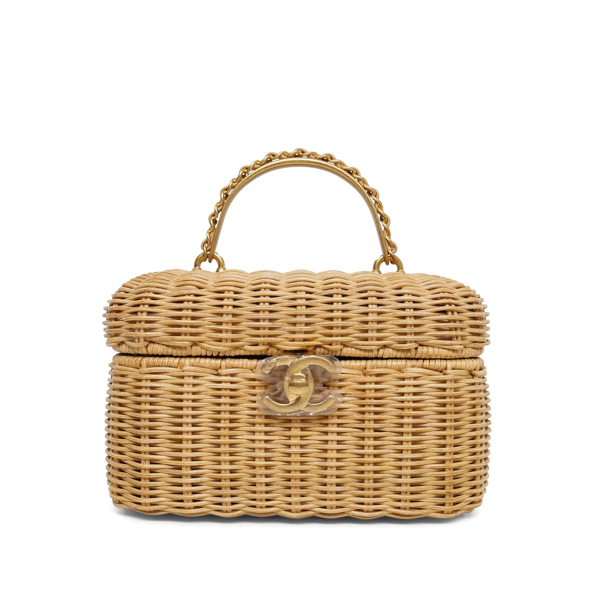 Braided Rattan Cruise Vanity Case Aged Gold Hardware