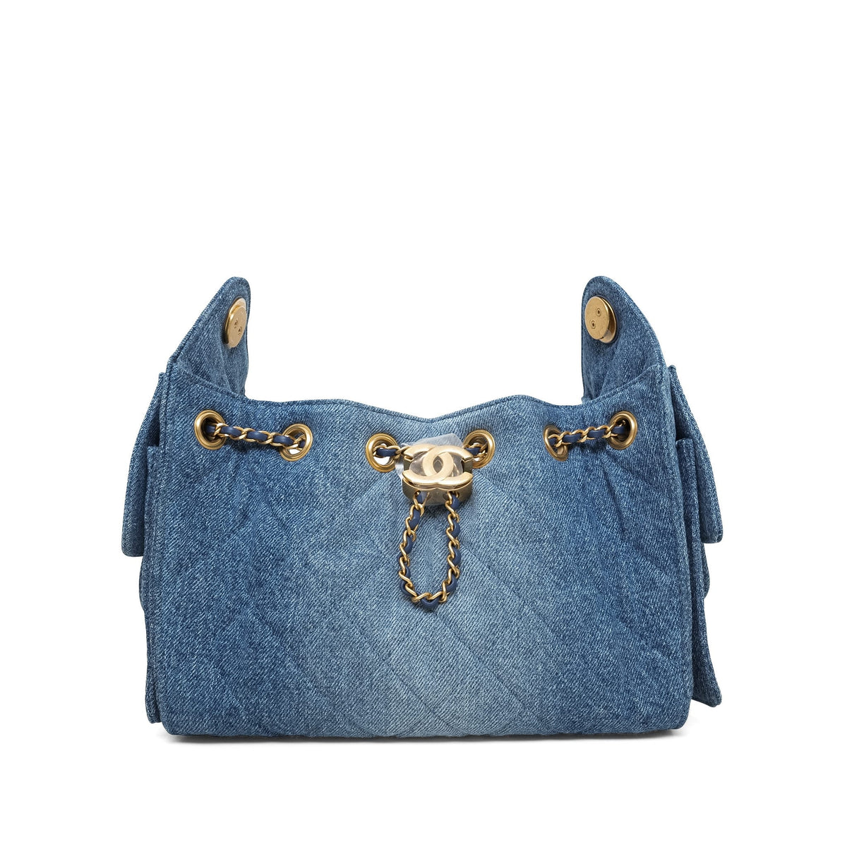 26P Blue Denim Quilted 25 Hobo Bag Mini Aged Gold Hardware