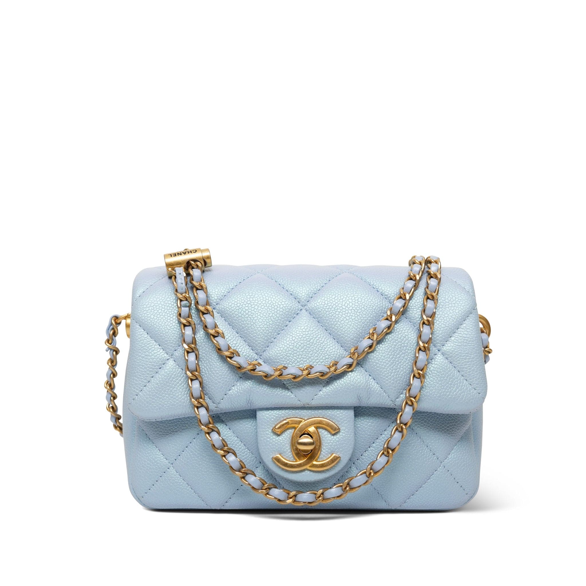 21K Iridescent Light Blue Caviar Quilted My Perfect Mini Flap Bag