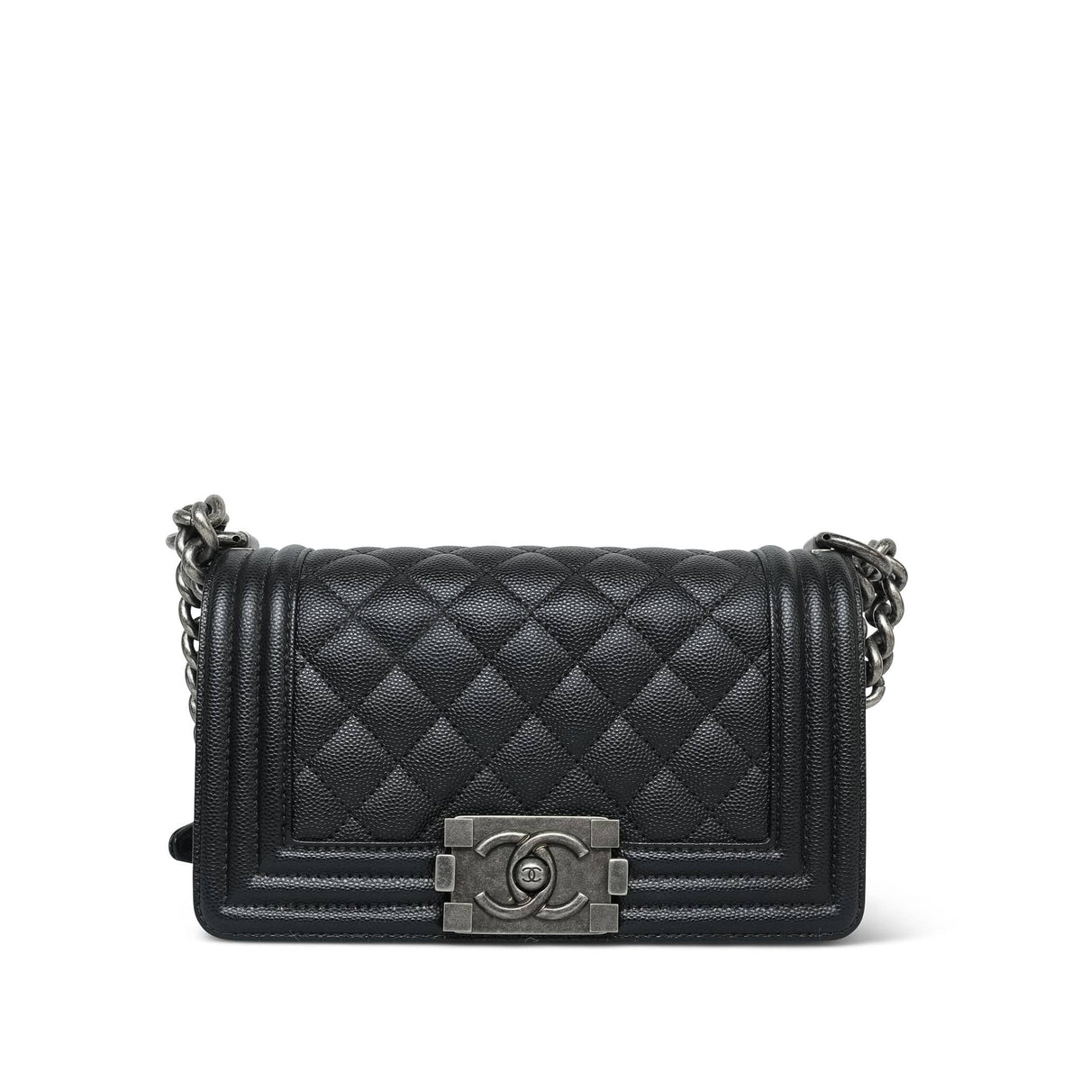 Black Caviar Quilted Boy Bag Small Ruthenium HW