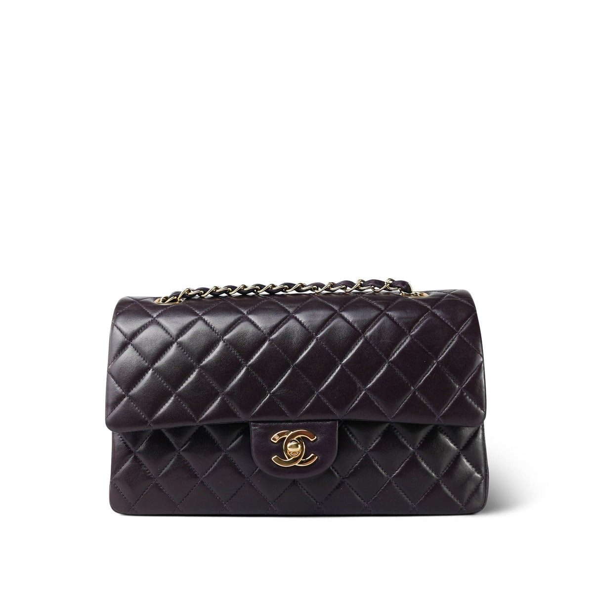 Plum Lambskin Quilted Classic Flap Medium Light Gold Hardware