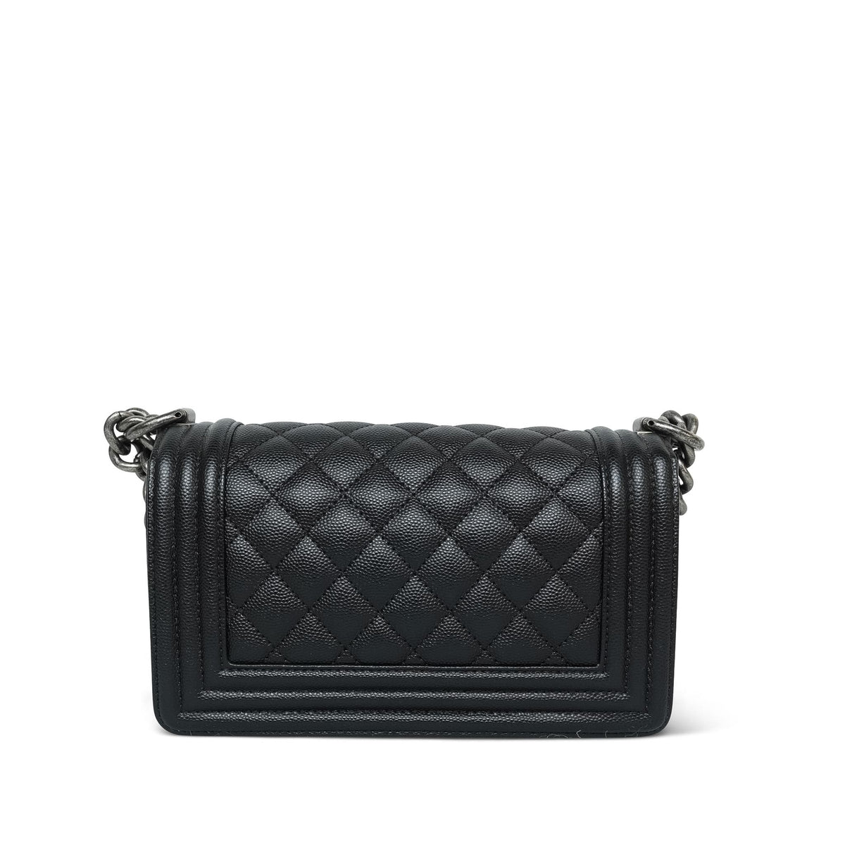 Black Caviar Quilted Boy Bag Small Ruthenium HW