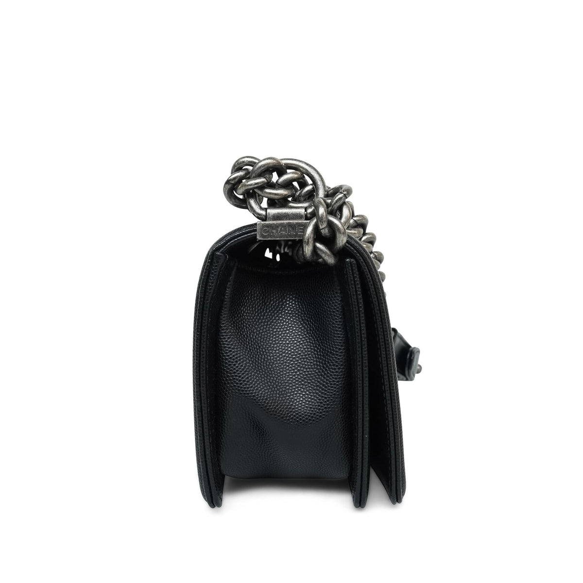 Black Caviar Quilted Boy Bag Small Ruthenium HW
