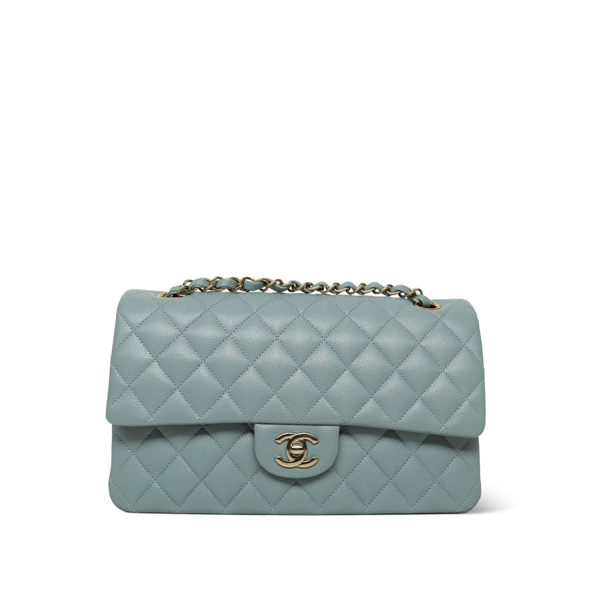 22C Dark Green Caviar Quilted Classic Flap Medium Light Gold Hardware