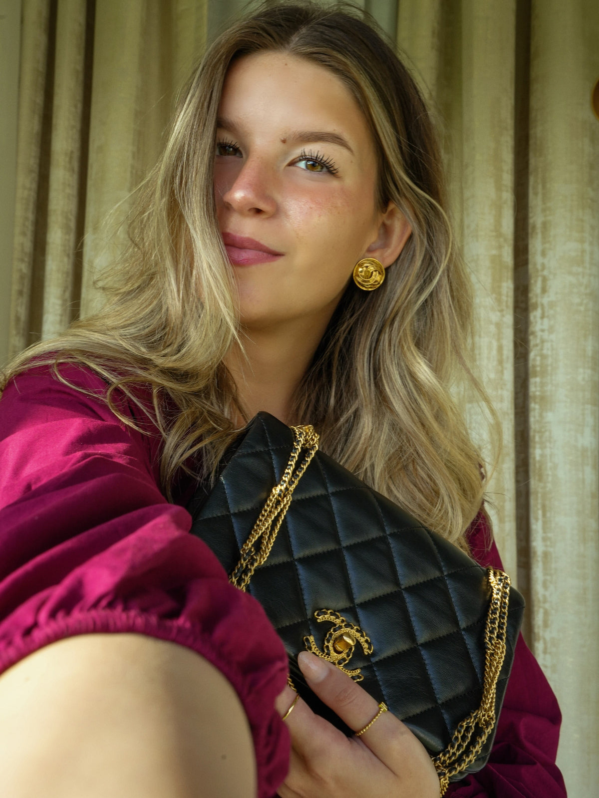 Black Lambskin Quilted On And On Chain Full Flap Bag Small AGHW