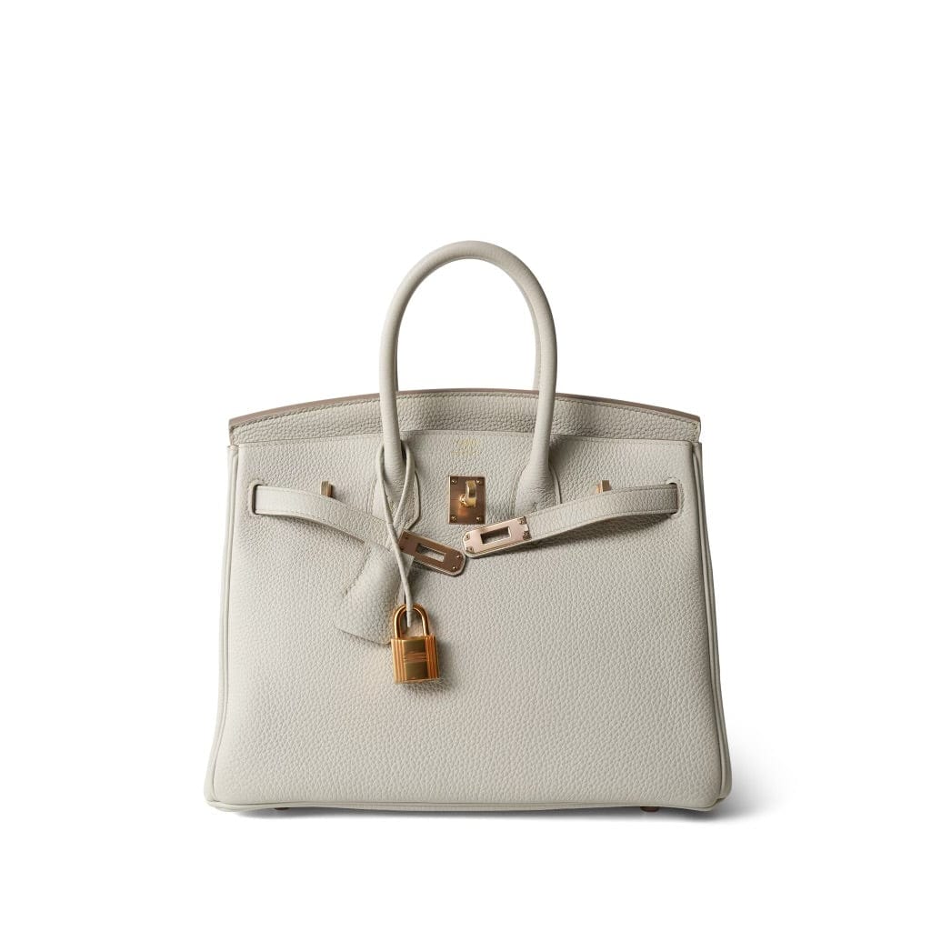 HERMES ホワイト トートバッグ ロック付き Birkin 25 Beton Togo Rose Gold Plated D Stamp – REDELUXE