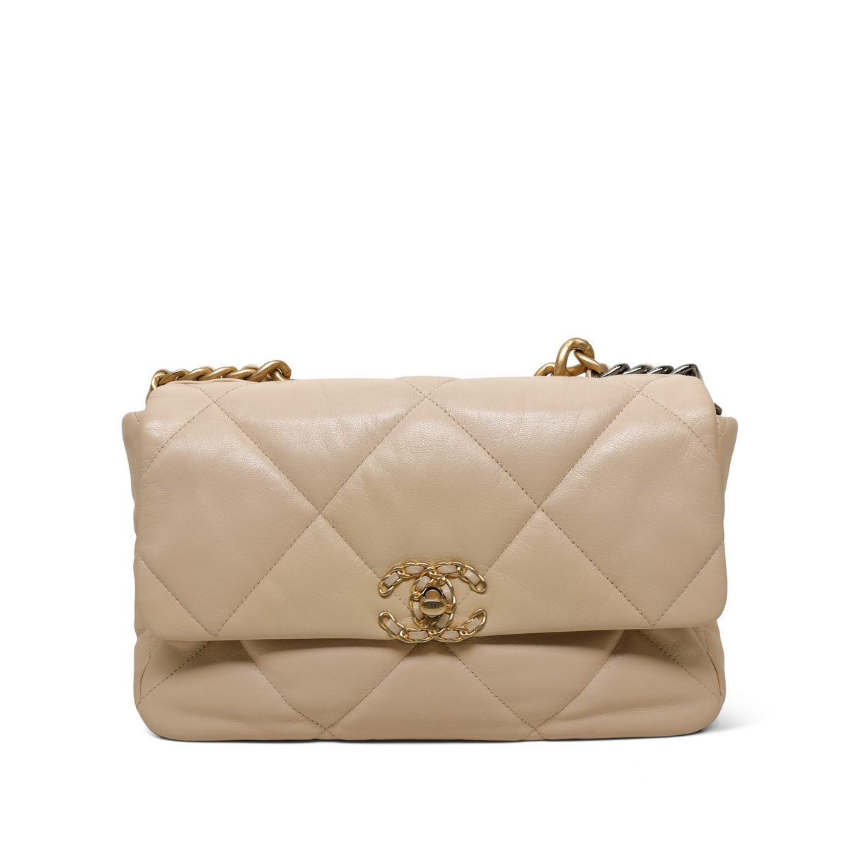 Beige Lambskin Quilted 19 Flap Large Mixed Hardware
