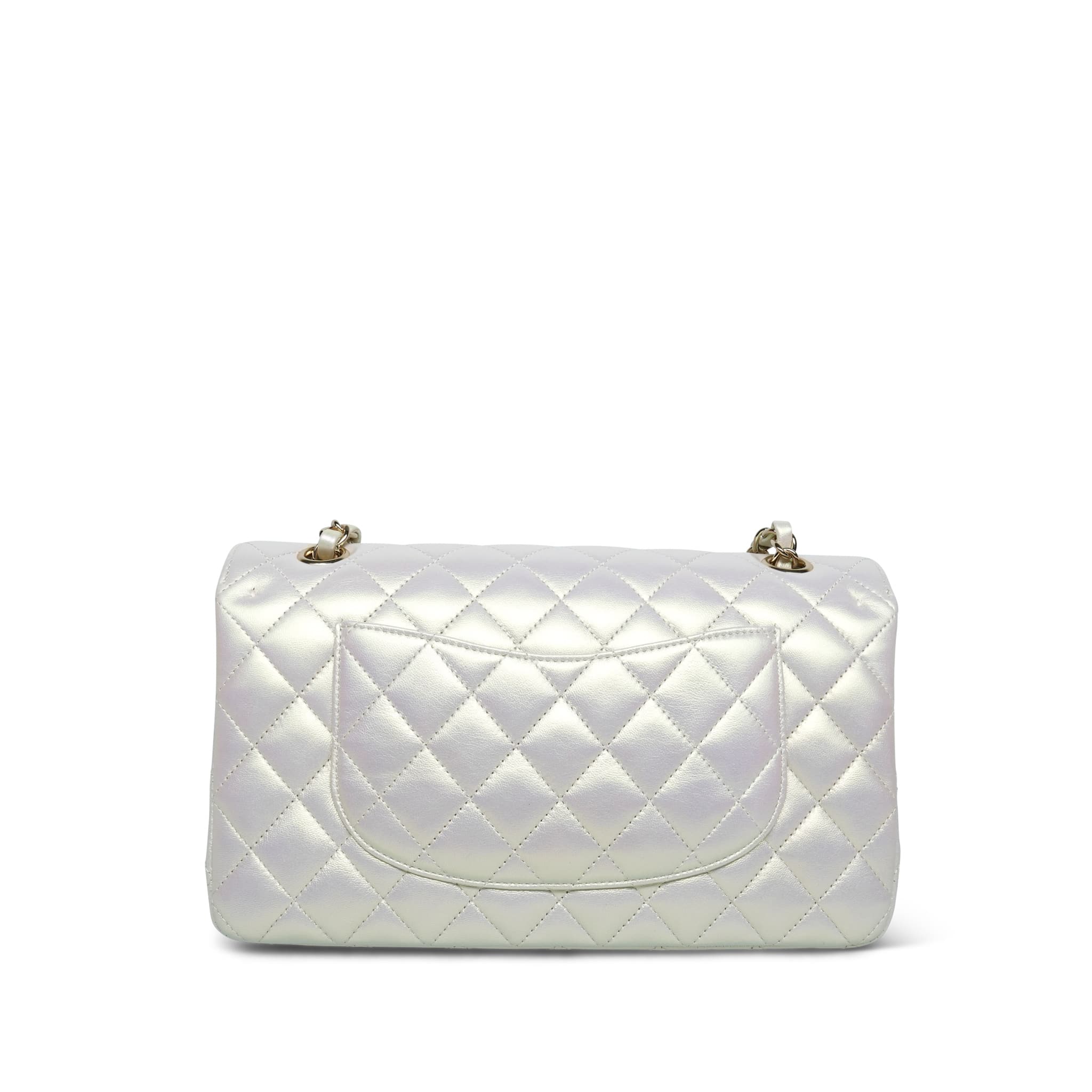 Product image 5 of 16: 20B White Iridescent Calfskin Quilted Classic Flap Medium Light Gold Hardware