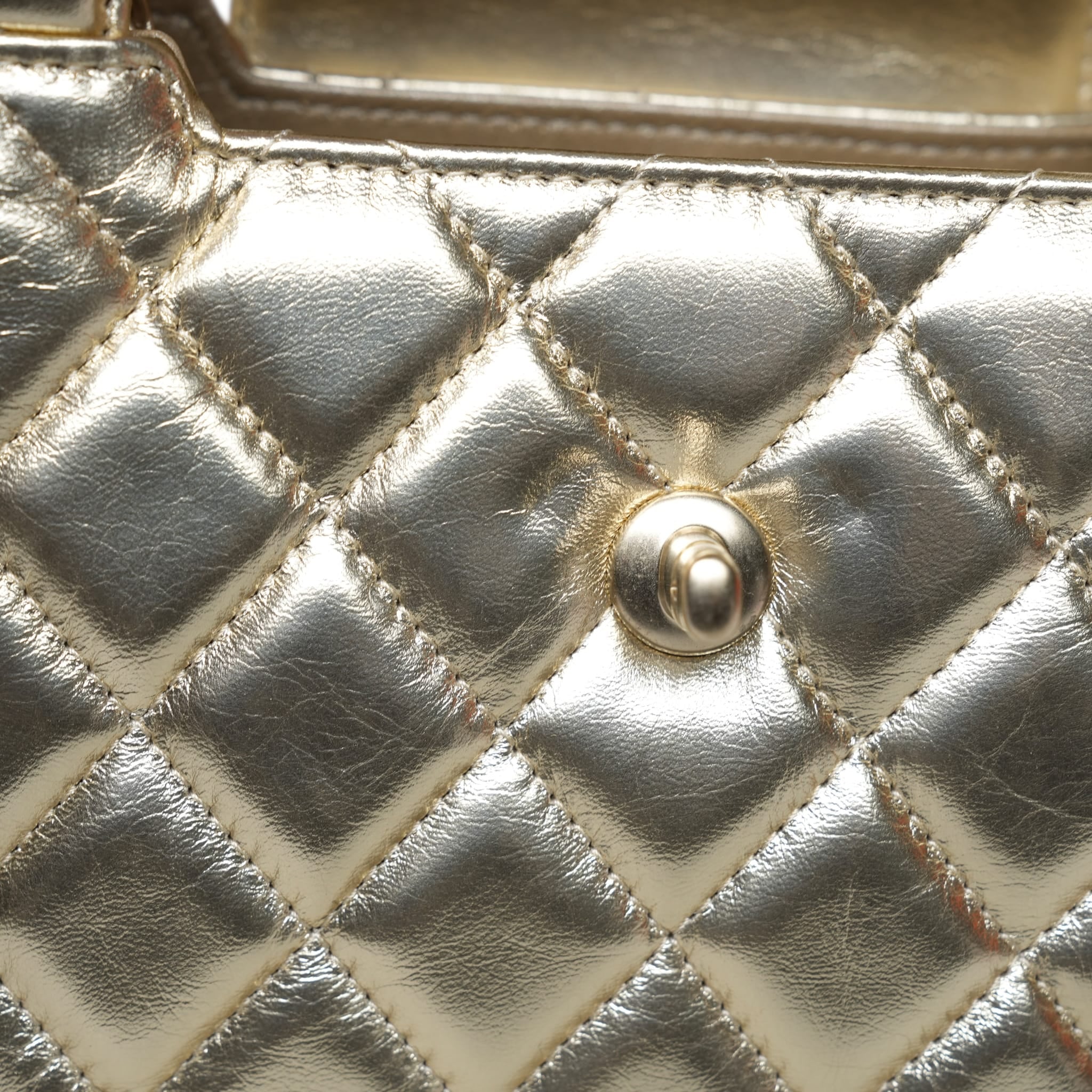 Product image 15 of 17: Gold Metallic Crumpled Calfskin Quilted Kelly Shopper Small Aged Gold Hardware