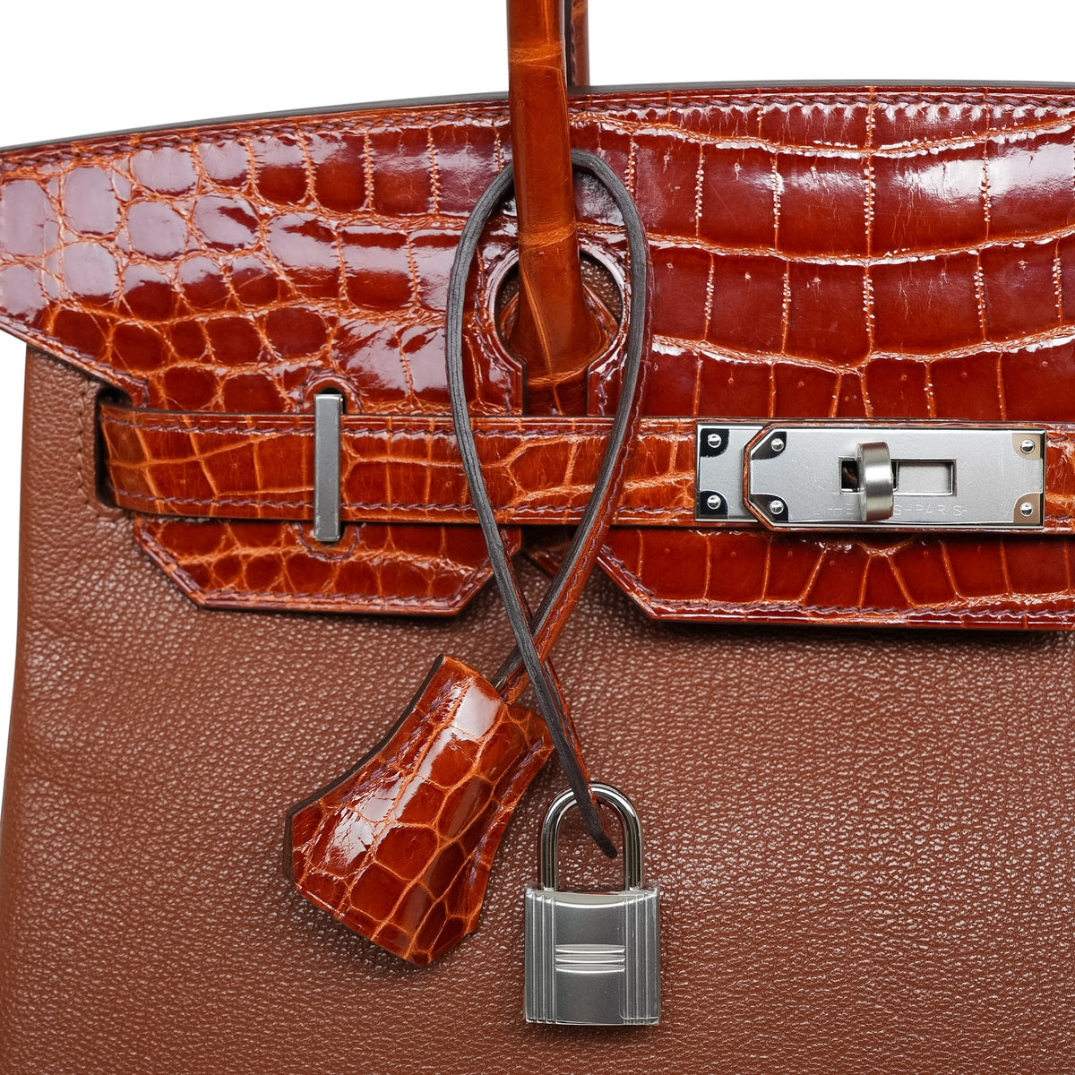 Birkin 30 Touch Miel Chevre/Crocodile Niloticus Palladium Plated D Stamp