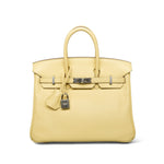 Product image 1 of 22: Birkin 25 Jaune Poussin Swift Palladium Plated T Stamp
