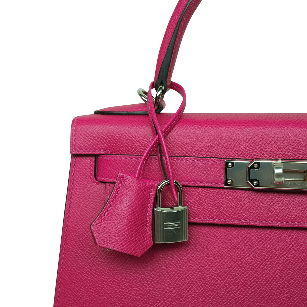 Kelly Sellier 28 Verso Framboise/Rouge Sellier Espom Palladium Plated Y Stamp