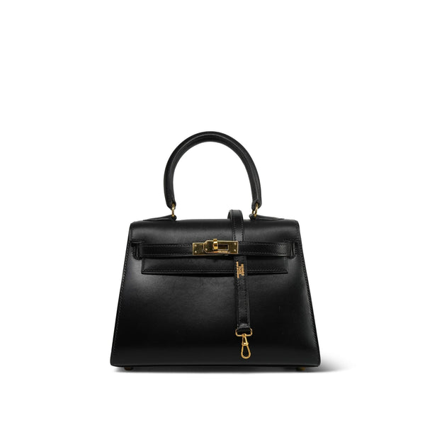 Vintage Mini Kelly Black Box Calfskin Gold Plated (U) Stamp – REDELUXE