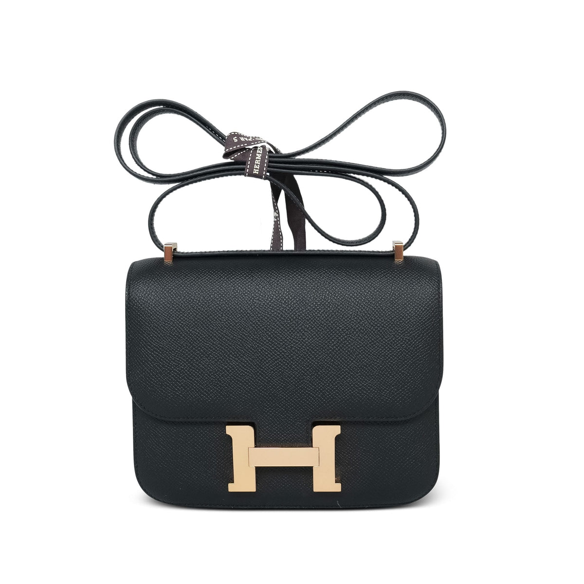 Constance 18 Black Epsom Rose Gold Plated K Stamp