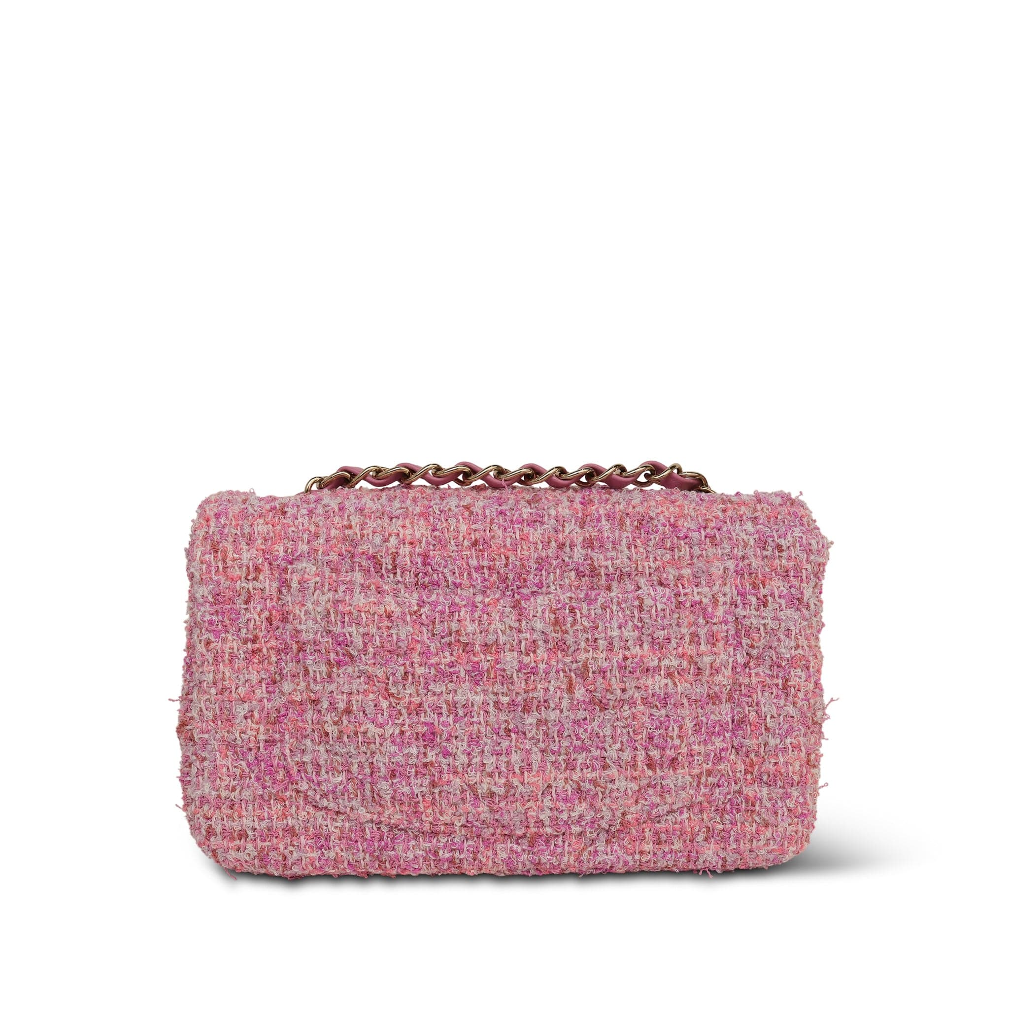 24P Pink White Tweed Quilted Mini Rectangular Flap Light Gold