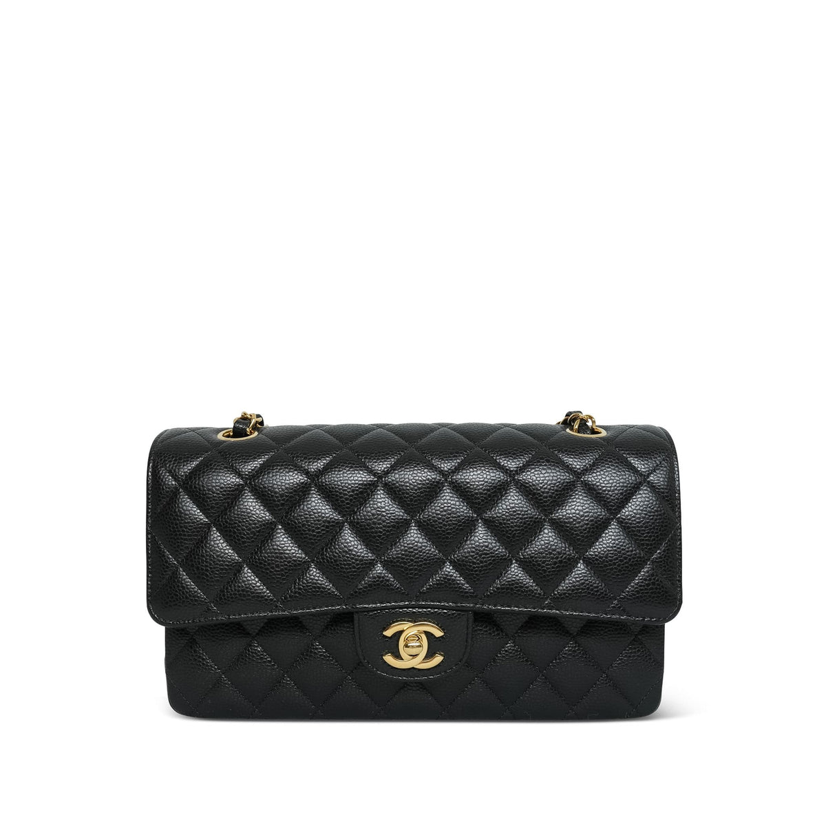 Black Caviar Quilted Classic Flap Medium Gold HW