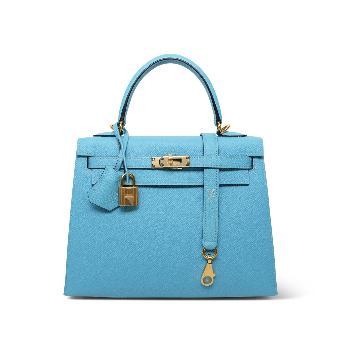 Kelly Sellier 25 Bleu Du Nord Epsom Gold Plated D Stamp
