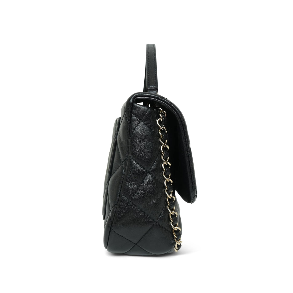 Black Lambskin Quilted Chain Frame Enamel CC Flap Bag Small LGHW