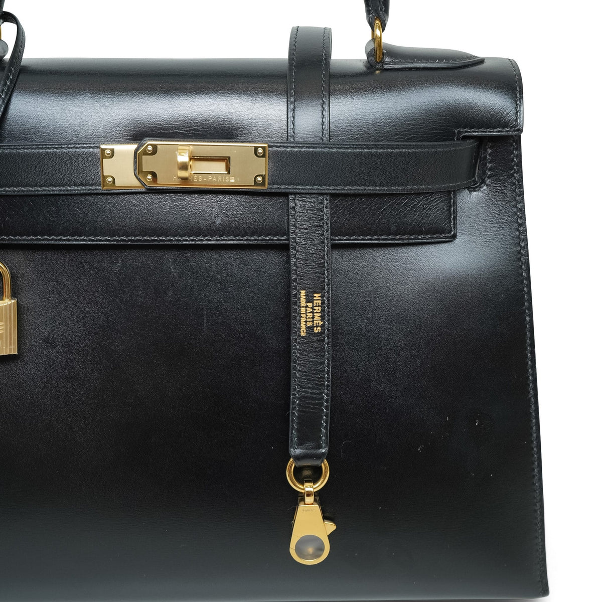Kelly Sellier 28 Black Box Calfskin Gold Plated U Circle Stamp