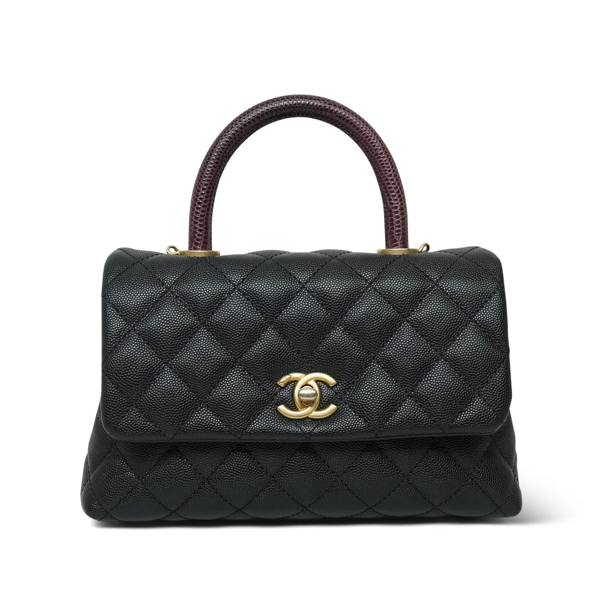 Black Caviar Quilted Burgundy Lizard Coco Handle Small AGHW