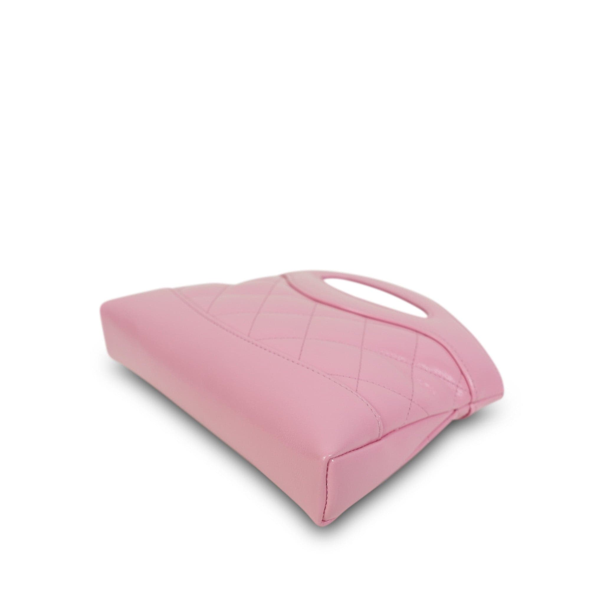 25P Pink Shiny Calfskin Quilted 31 Nano Shopping Bag Light Gold