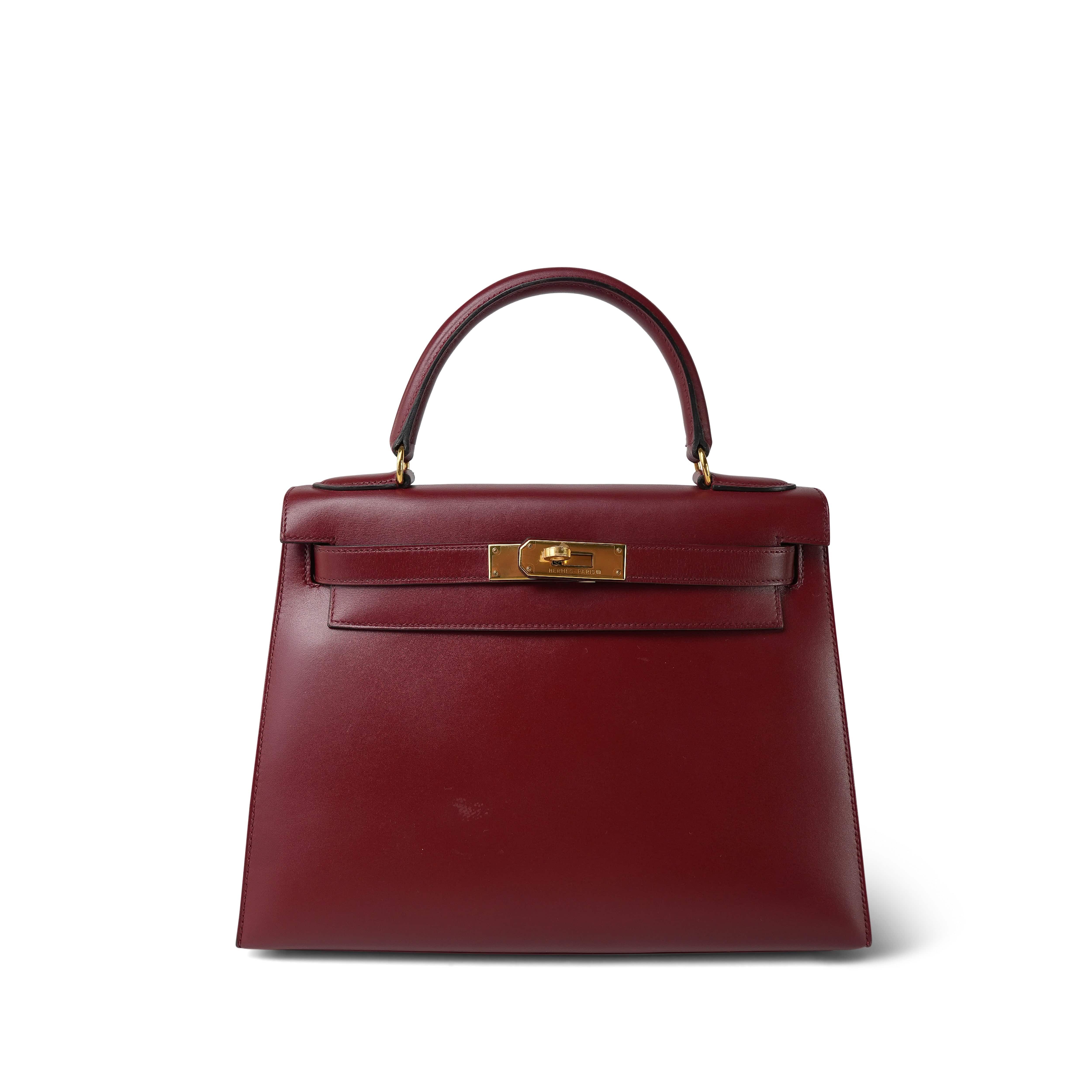 Kelly 28 Rouge H Box Calfskin Gold Plated Z Circle Stamp – REDELUXE