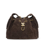 Product image 2 of 11: Brown Suede Quilted 25 Hobo Bag Small Aged Gold Hardware