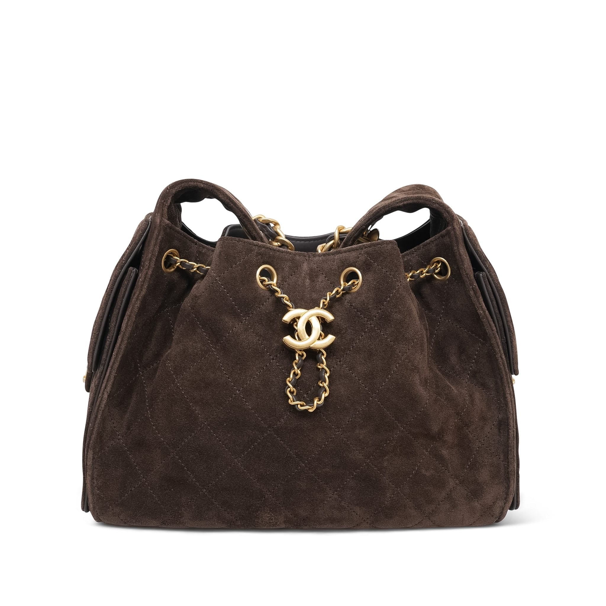 Brown Suede Quilted 25 Hobo Bag Small Aged Gold Hardware