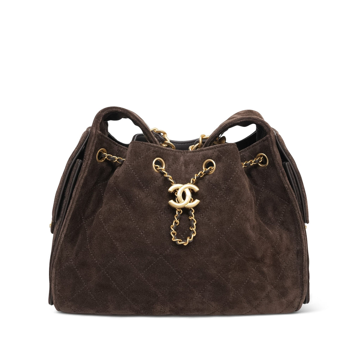 Brown Suede Quilted 25 Hobo Bag Small Aged Gold Hardware