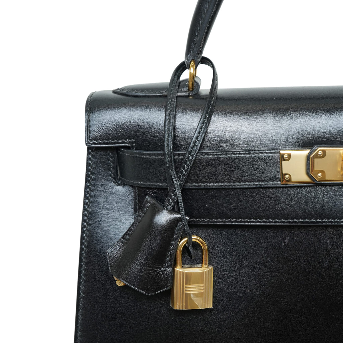 Kelly Sellier 28 Black Box Calfskin Gold Plated U Circle Stamp