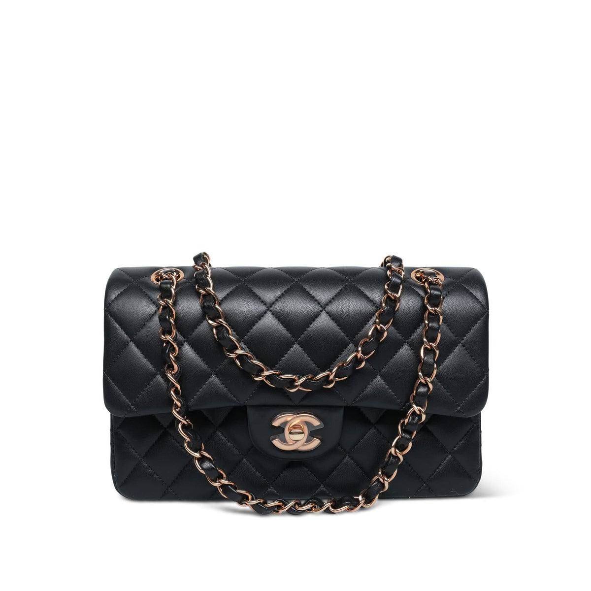 21B Black Lambskin Quilted Classic Flap Small Rose Gold HW
