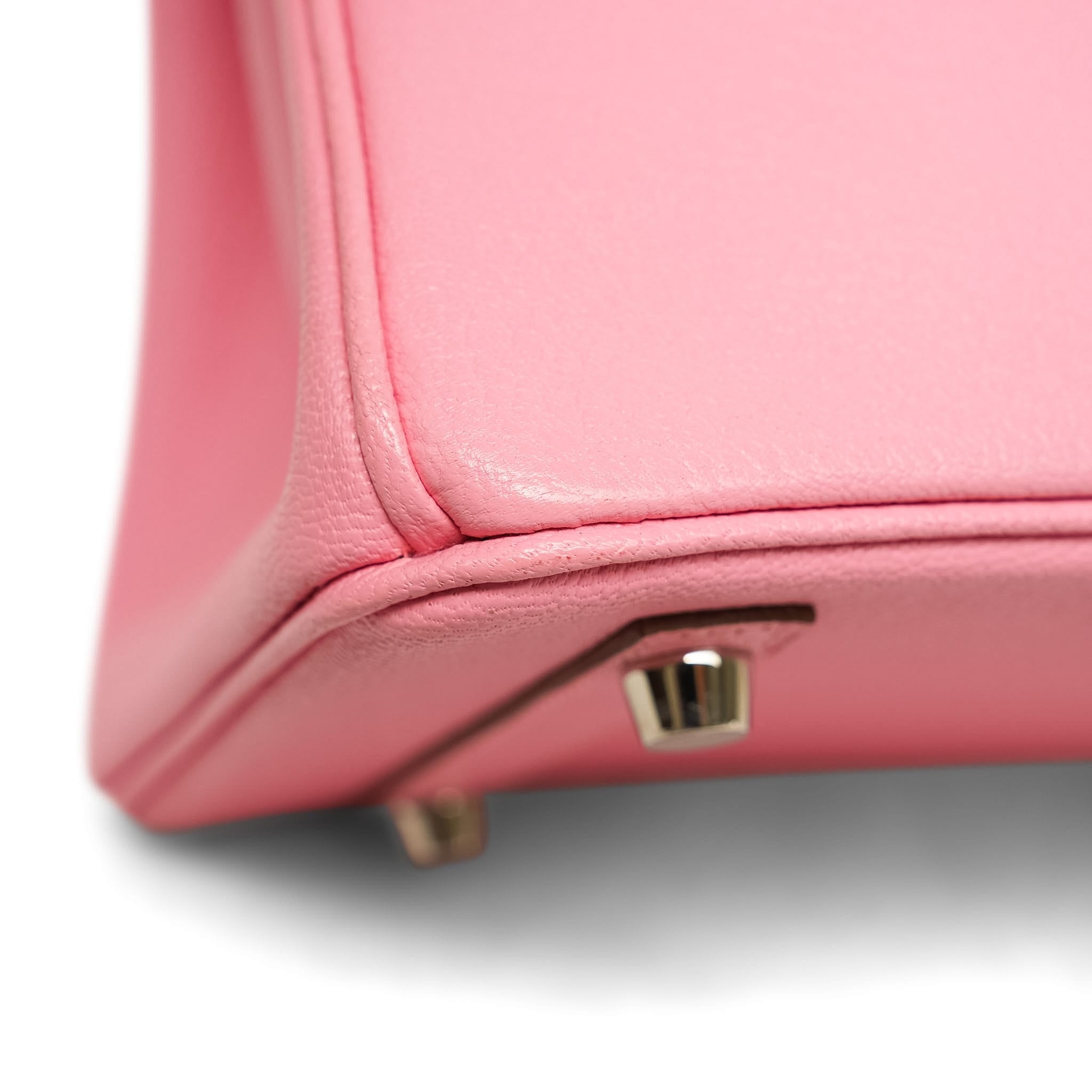 Product image 11 of 16: Birkin 25 Bi-Color Horseshoe (HSS) Rose Confetti/Turquoise Chevre Palladium Plated R Square Stamp
