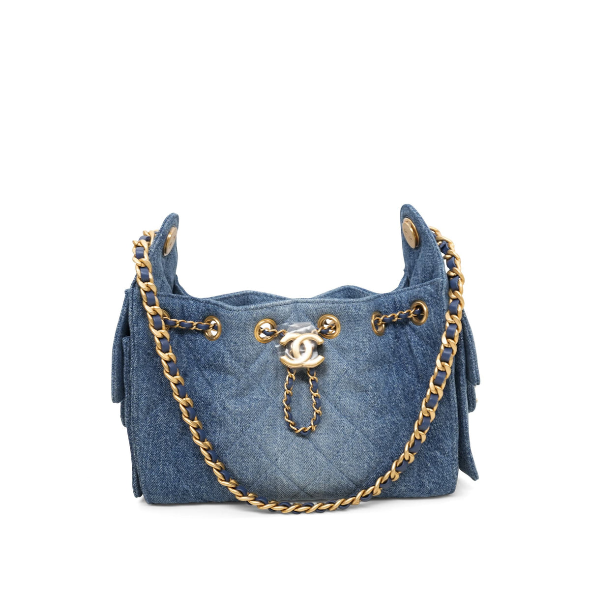 26P Blue Denim Quilted 25 Hobo Bag Mini Aged Gold Hardware
