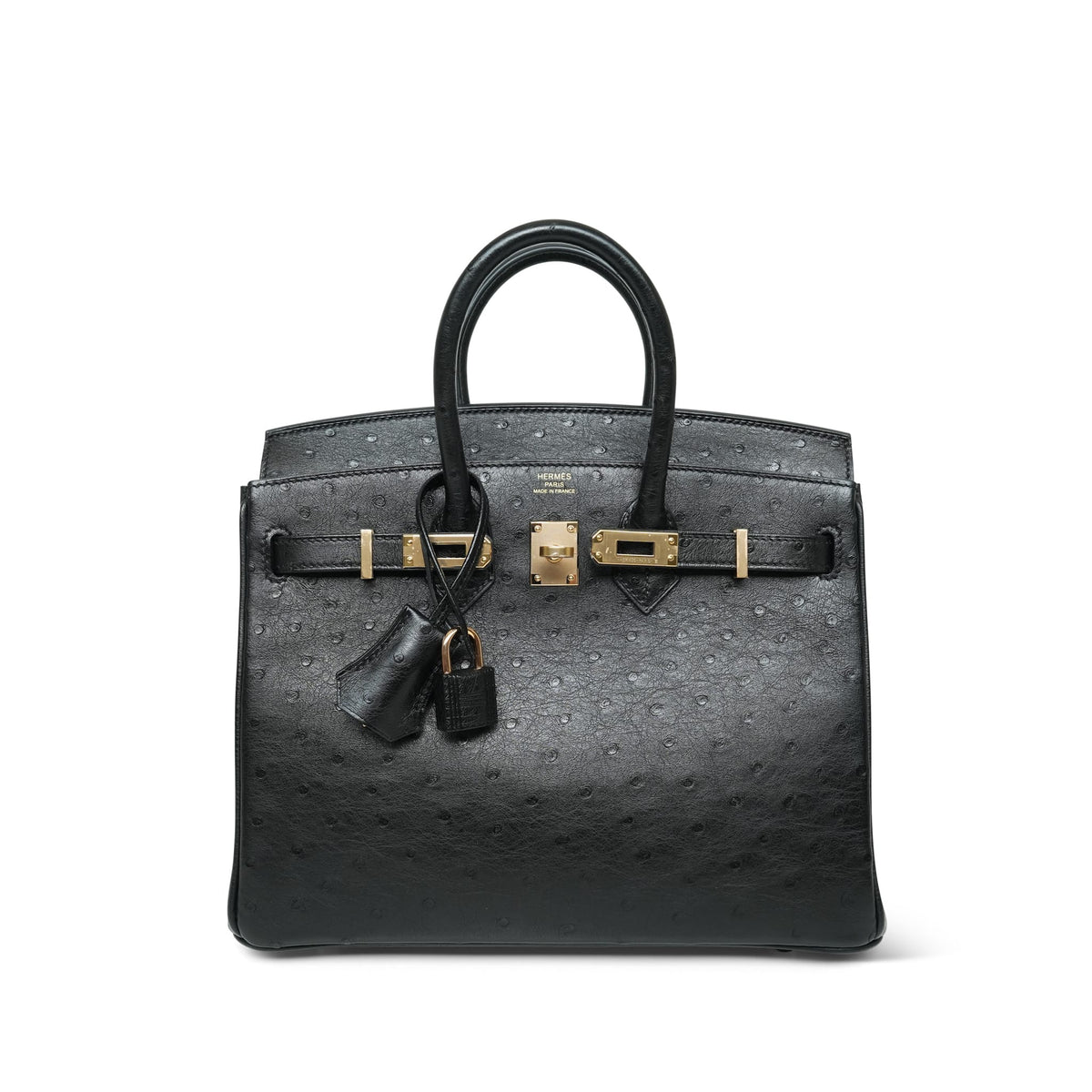 Birkin 25 Black Ostrich Rose Gold Plated Z Stamp