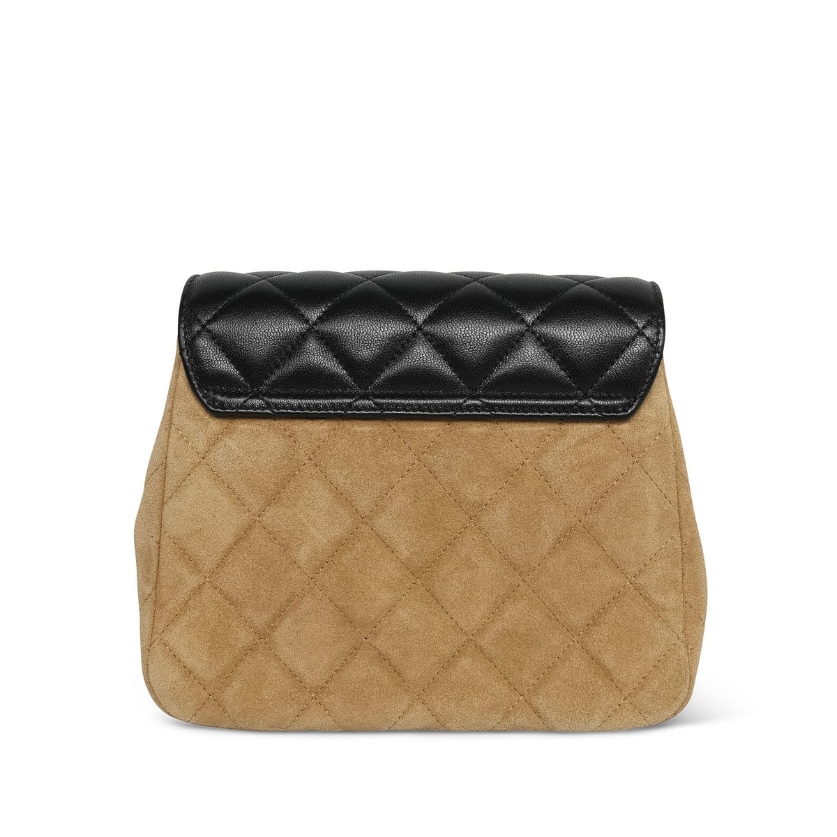 Beige Suede/ Black Lambskin Quilted Crossbody Flap Bag AGHW