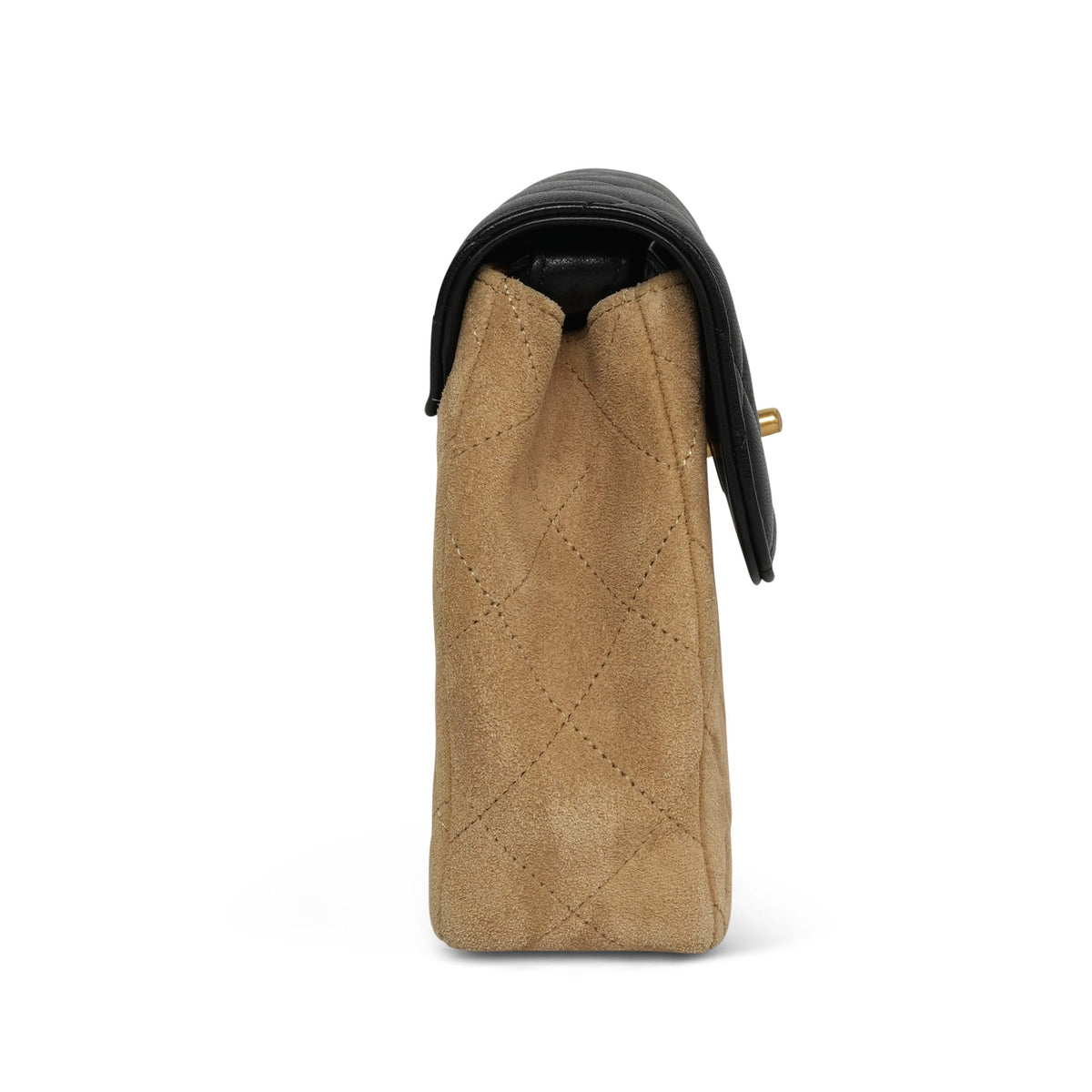 Beige Suede/ Black Lambskin Quilted Crossbody Flap Bag AGHW