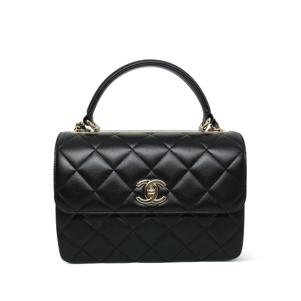 Black Lambskin Quilted Trendy CC Small Light Gold HW