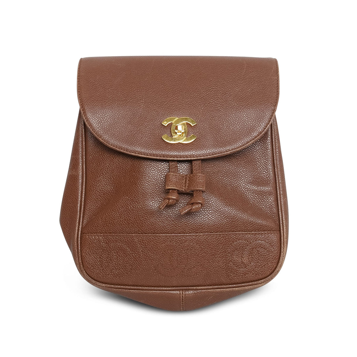 Brown Caviar Triple CC Backpack Gold Hardware
