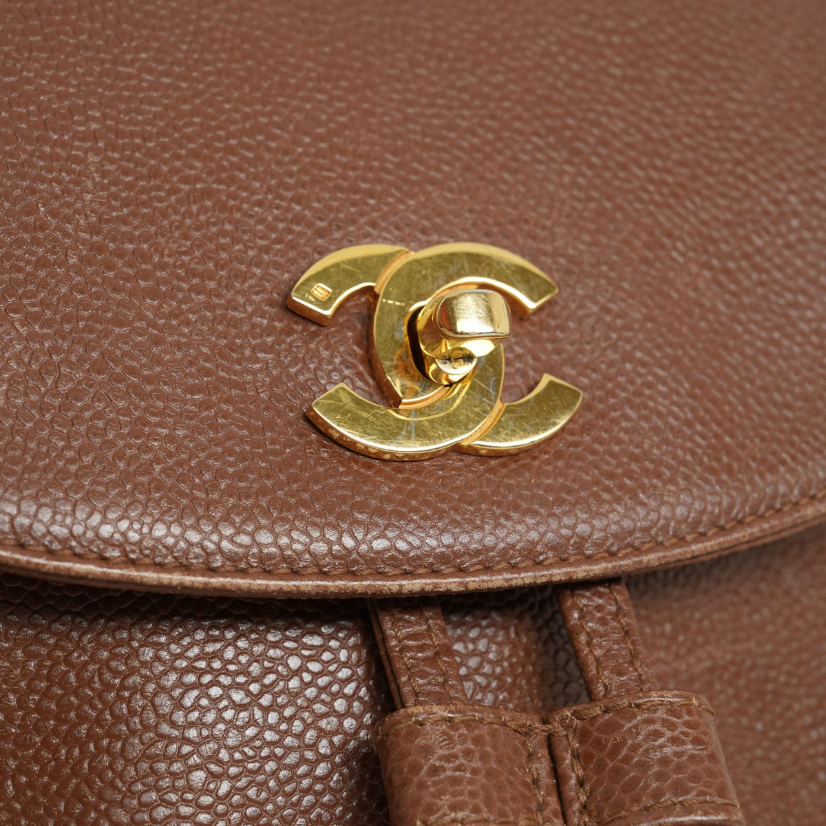 Brown Caviar Triple CC Backpack Gold Hardware