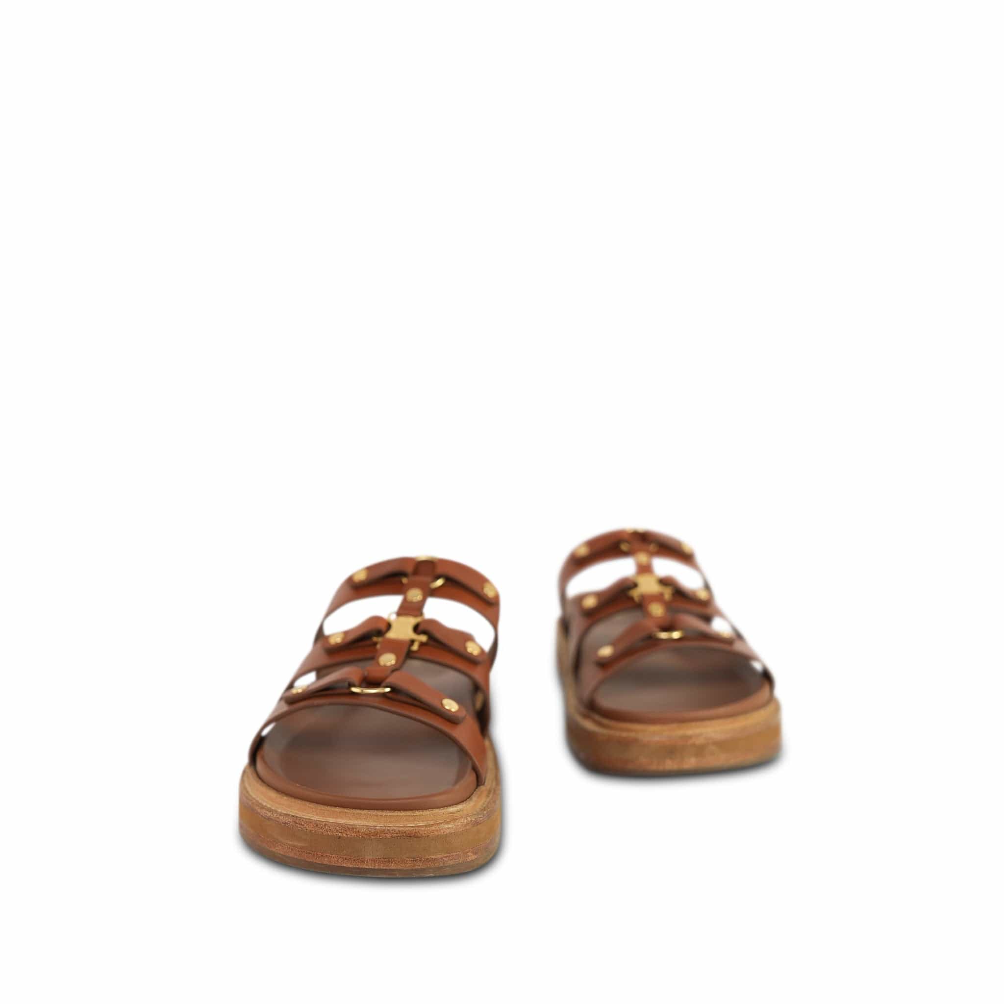 CELINE スライドティッピ　37 Celine Tan Calfskin Tippy Triomphe Slide/Sandal Size 37