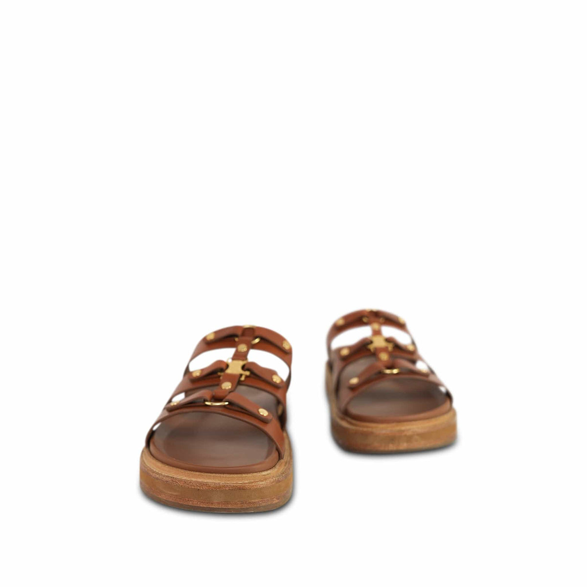 Celine Tan Calfskin Tippy Triomphe Slide/Sandal Size 37