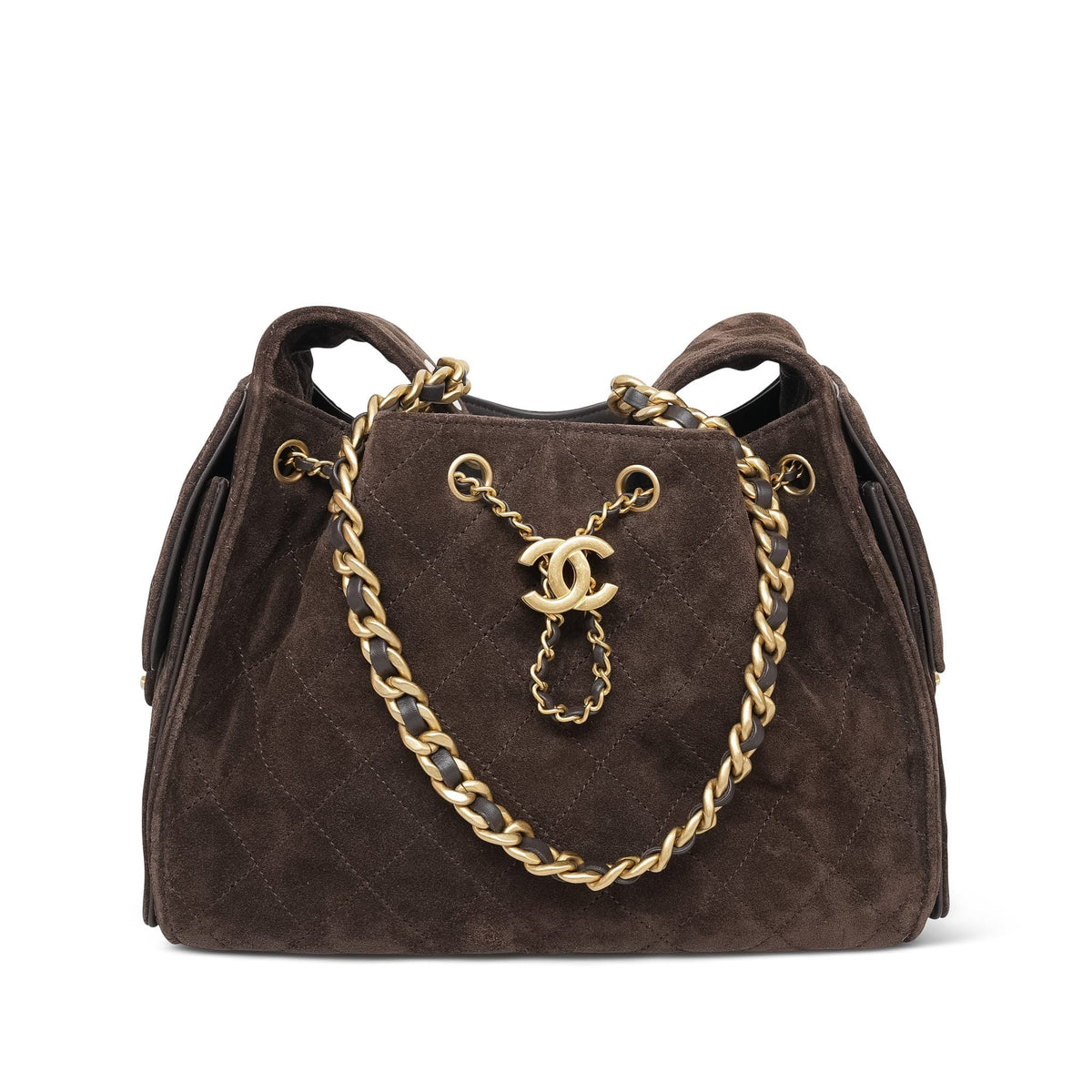 Brown Suede Quilted 25 Hobo Bag Small Aged Gold Hardware