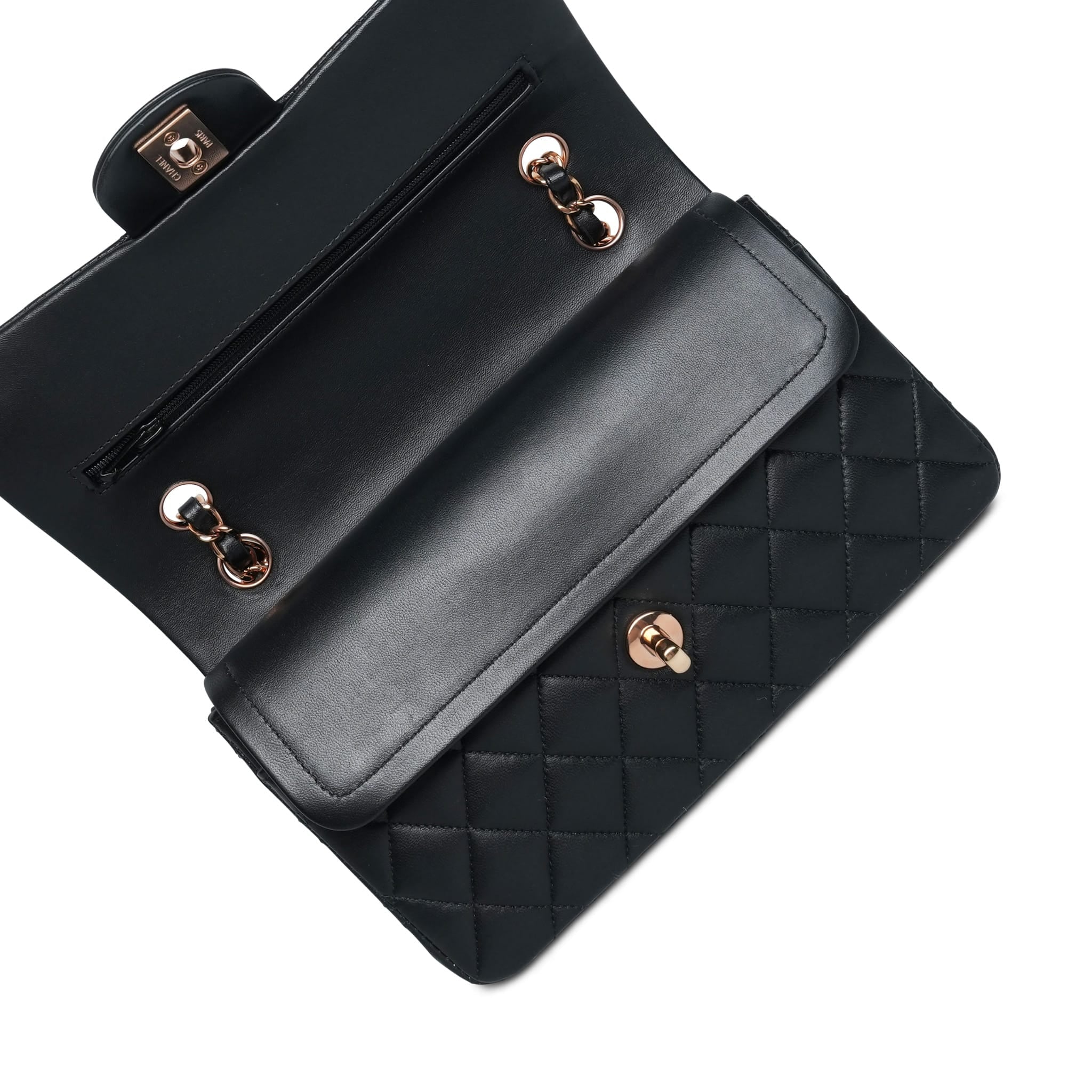 Product image 17 of 20: 21B Black Lambskin Quilted Classic Flap Small Rose Gold HW