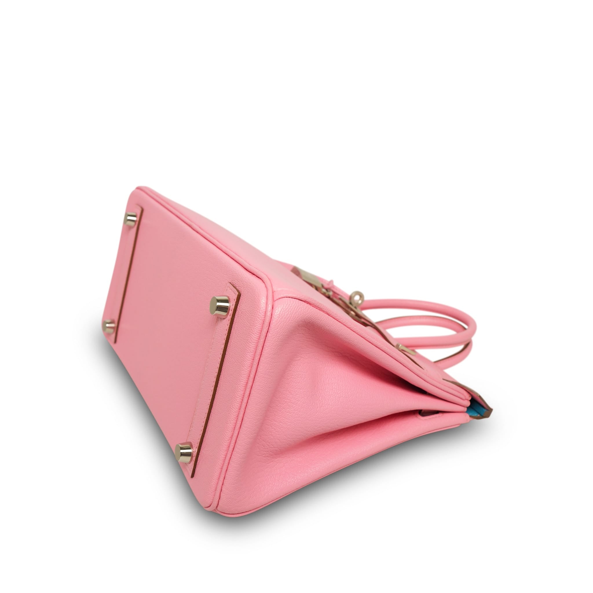 Product image 12 of 16: Birkin 25 Bi-Color Horseshoe (HSS) Rose Confetti/Turquoise Chevre Palladium Plated R Square Stamp