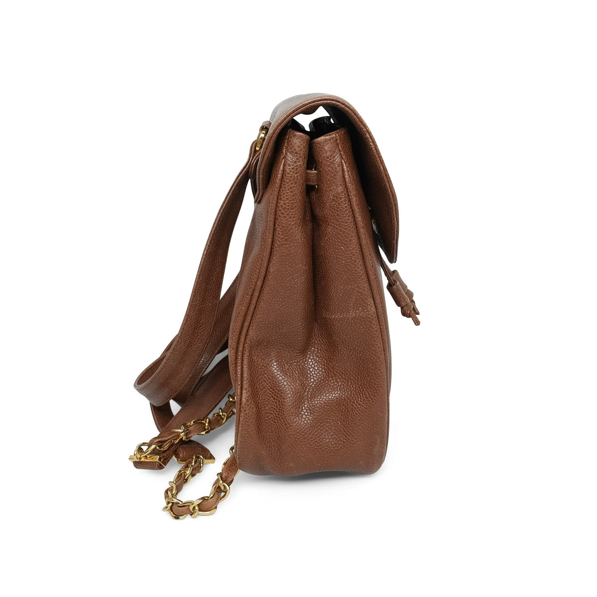 Brown Caviar Triple CC Backpack Gold Hardware