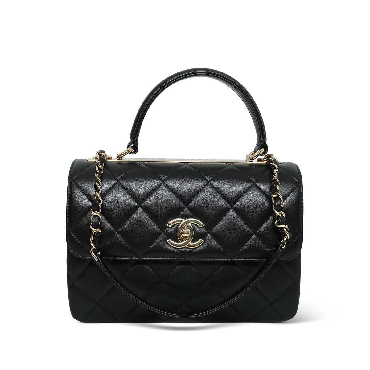 Black Lambskin Quilted Trendy CC Small Light Gold HW