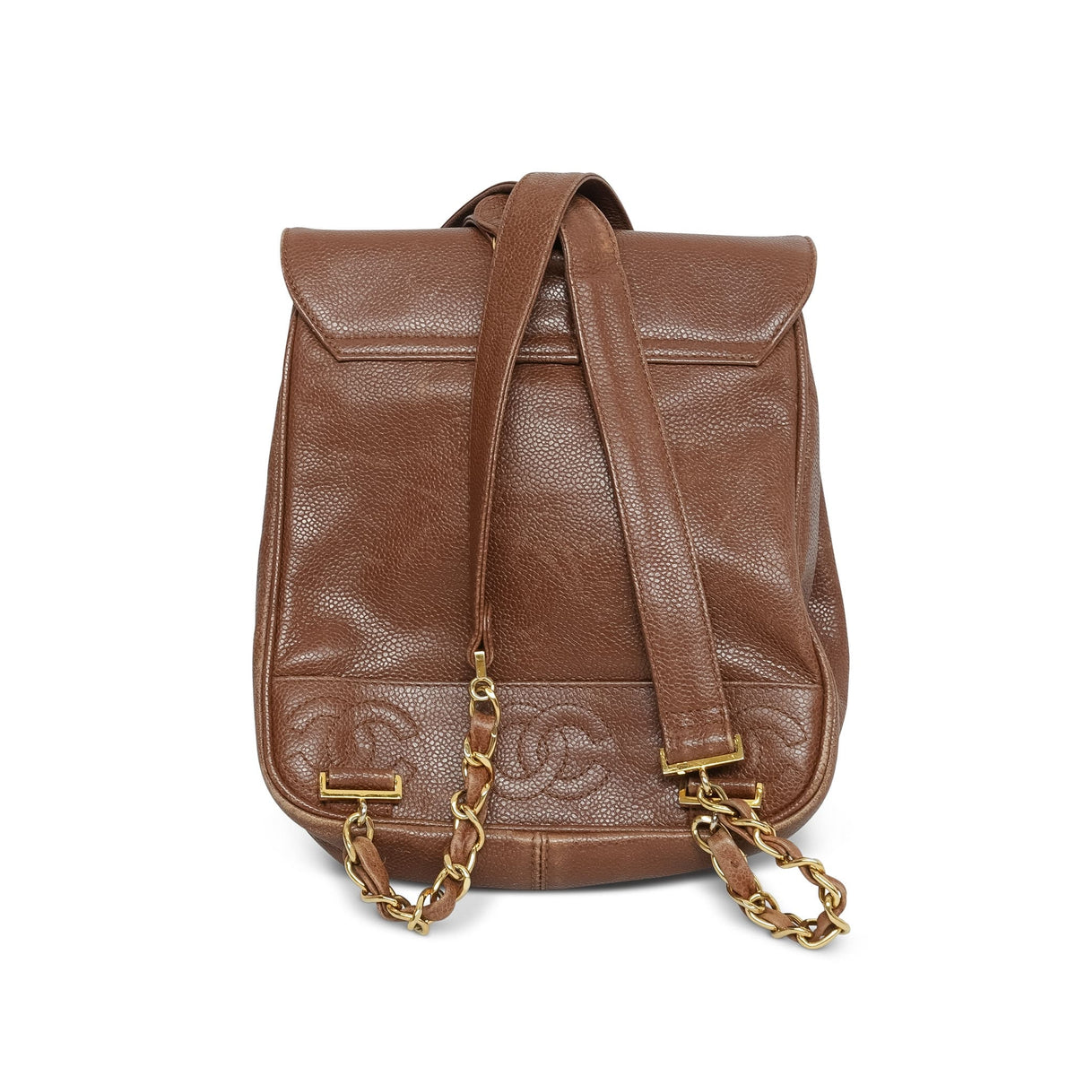 Brown Caviar Triple CC Backpack Gold Hardware