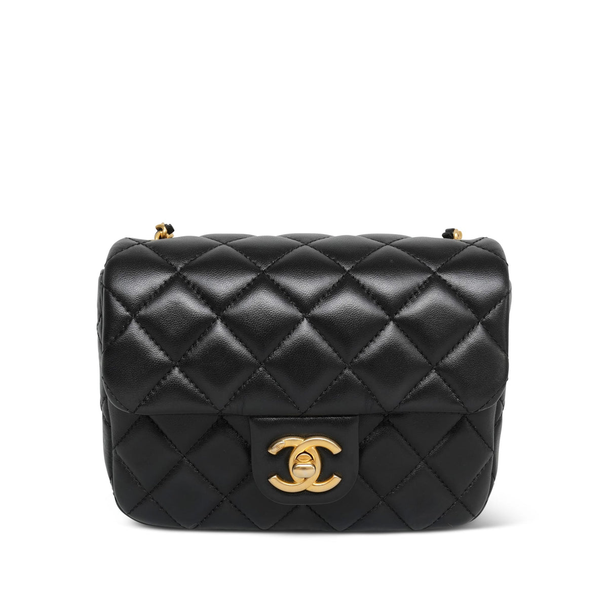 Black Lambskin Quilted Coco De Toi Heart Chain Mini Square Flap AGHW