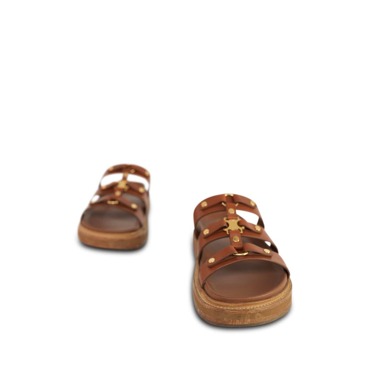 Celine Tan Calfskin Tippy Triomphe Slide/Sandal Size 37
